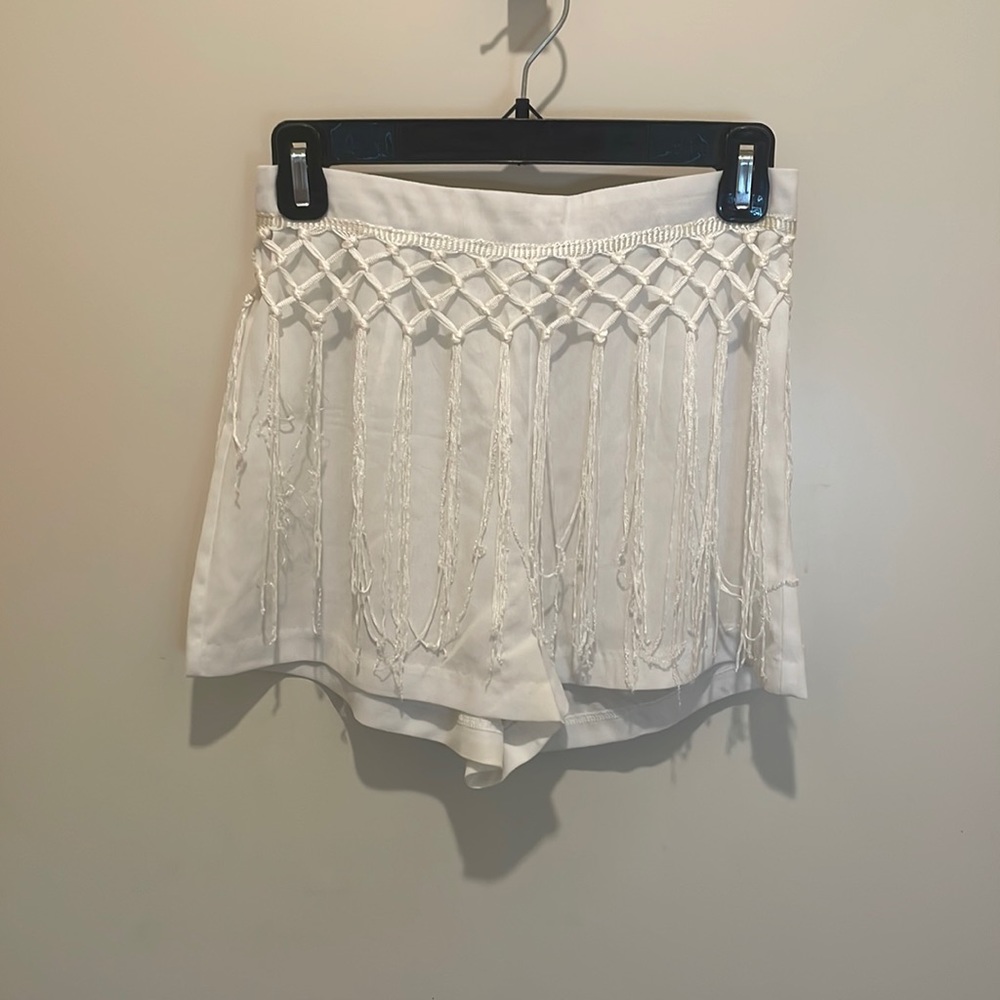 White fringe shorts
